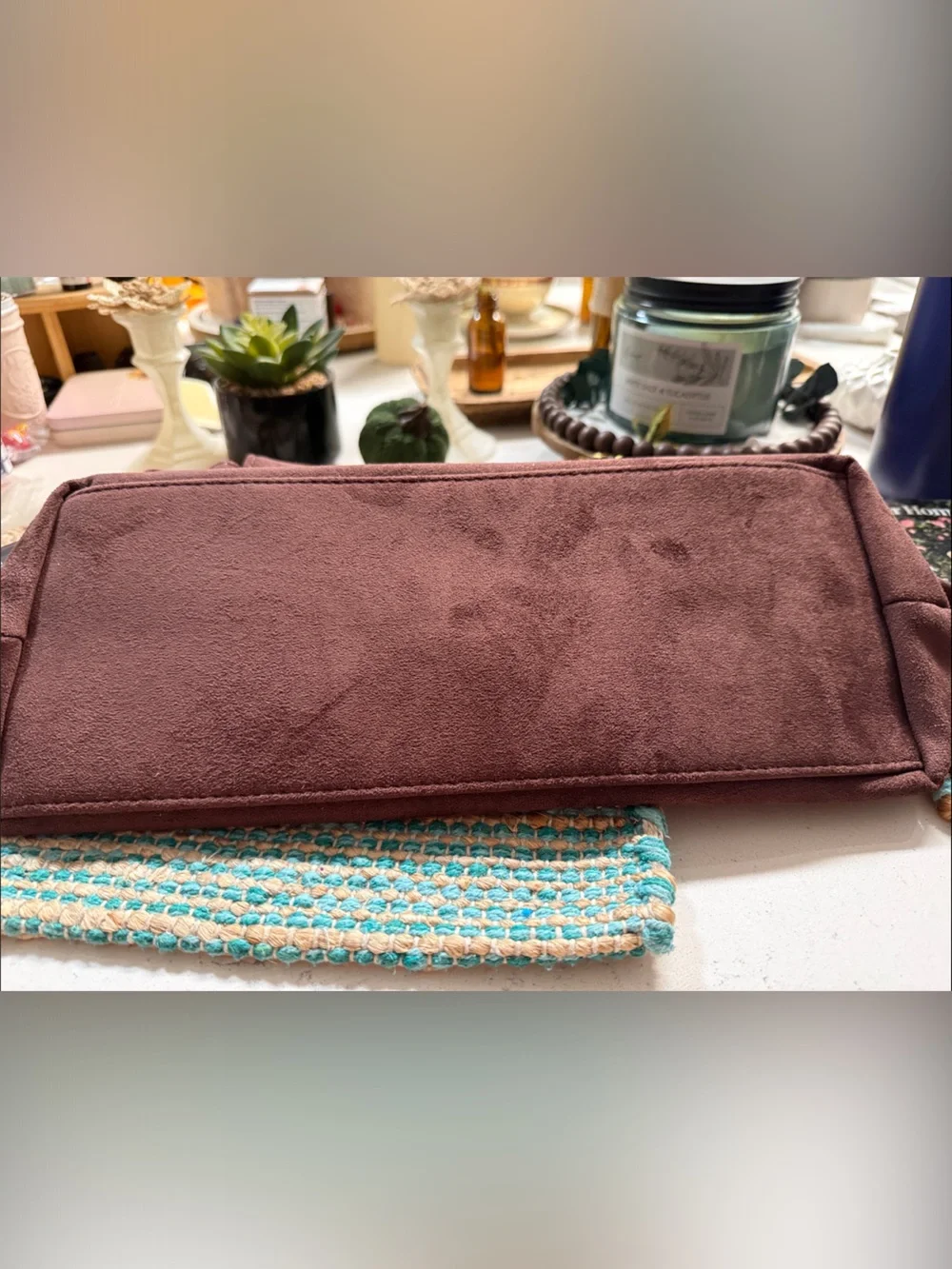 🍂NEW🍂Suede Chain-Handle Shoulder Bag in Deep Plum/brown. Last pic shows measure